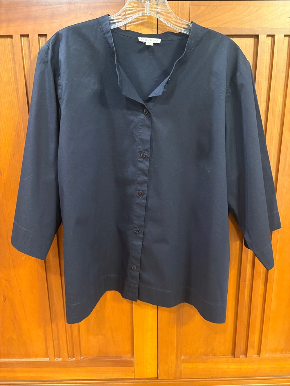 Eileen Fisher Dark Navy Cotton Button-Down Shirt
